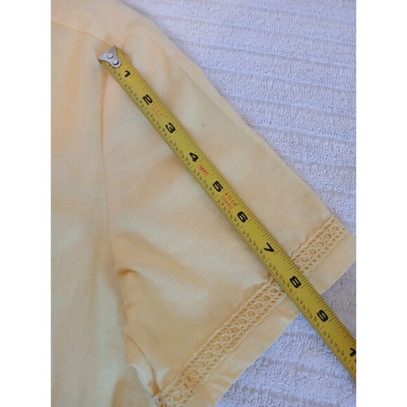 Rebecca Malone Shirt Women Small Yellow Linen Blend ButtonUp VNeck Short Sleeve - Picture 12 of 14